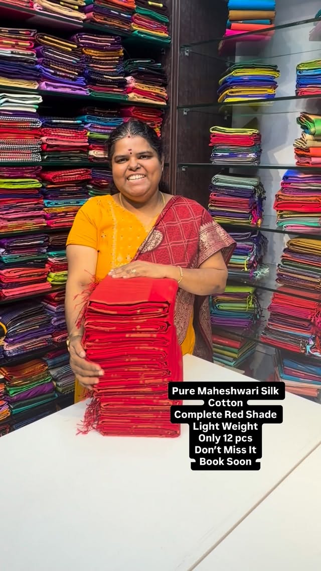 Pure Maheshwari Silk Cotton Saree | Flat 5% less now 

Vallisvaseha...