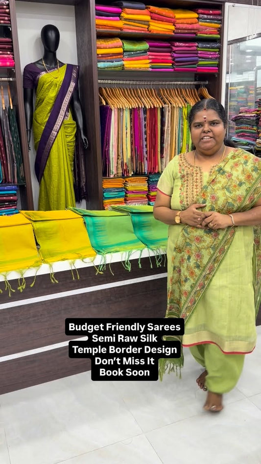 Budget Friendly Sarees | Semi Raw silk | Temple border | Good for g...