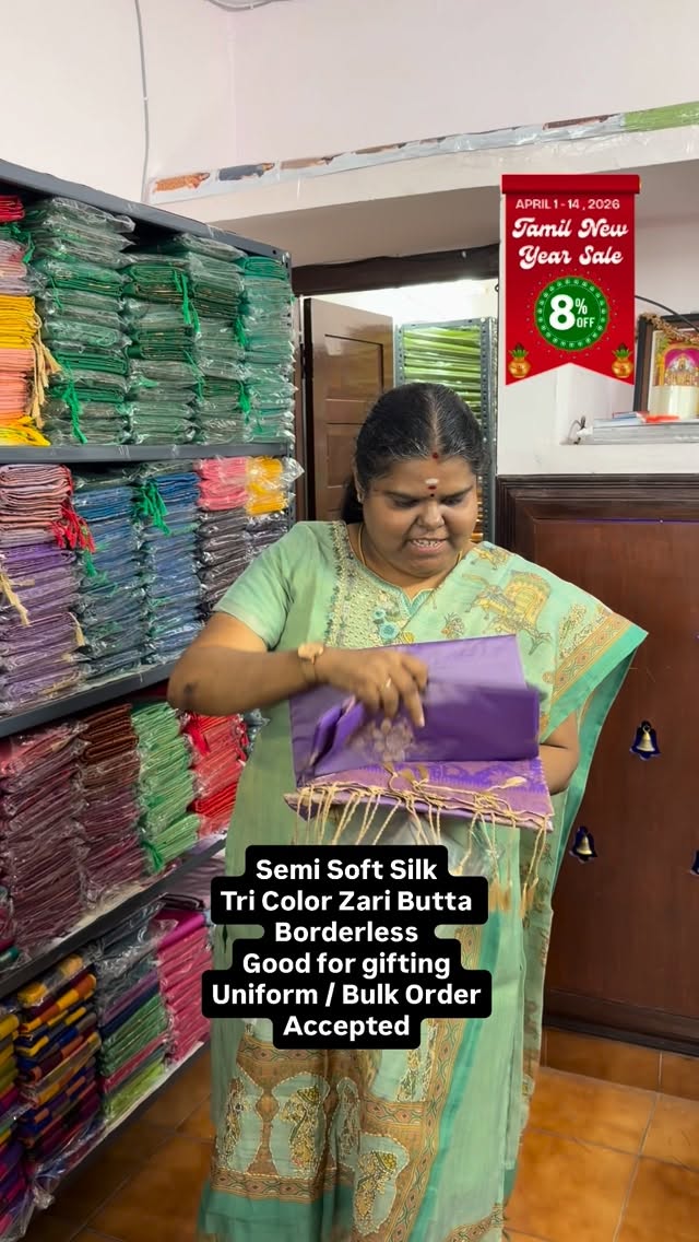 Semi Soft Silk | Tri Color Zari Butta | Flat 8% less now 

Vallisva...