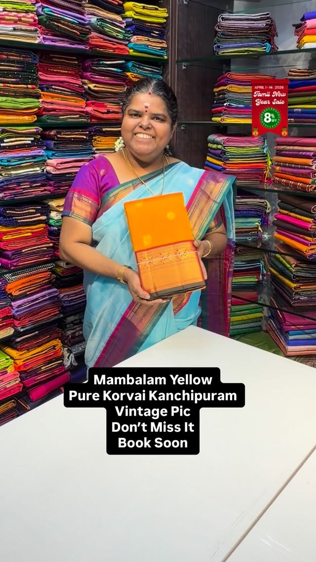 Mambalam Yellow- Pure Kanchipuram Silk Saree | Korvai - Grand | Fla...