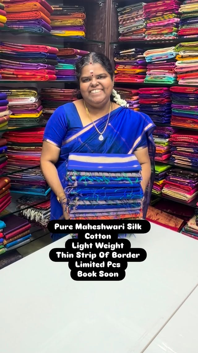 Pure Maheshwari Silk Cotton Saree | Flat 5% less now 

Vallisvaseha...