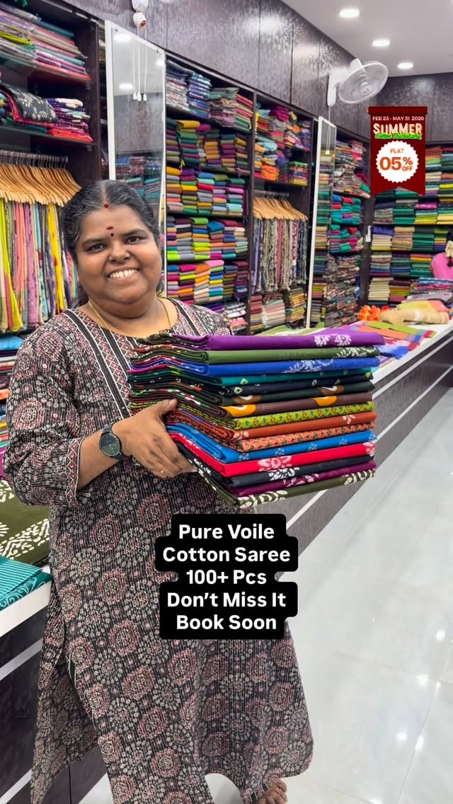 Summer Special - Pure Voile - Pure Cotton Saree - Without Blouse - ...