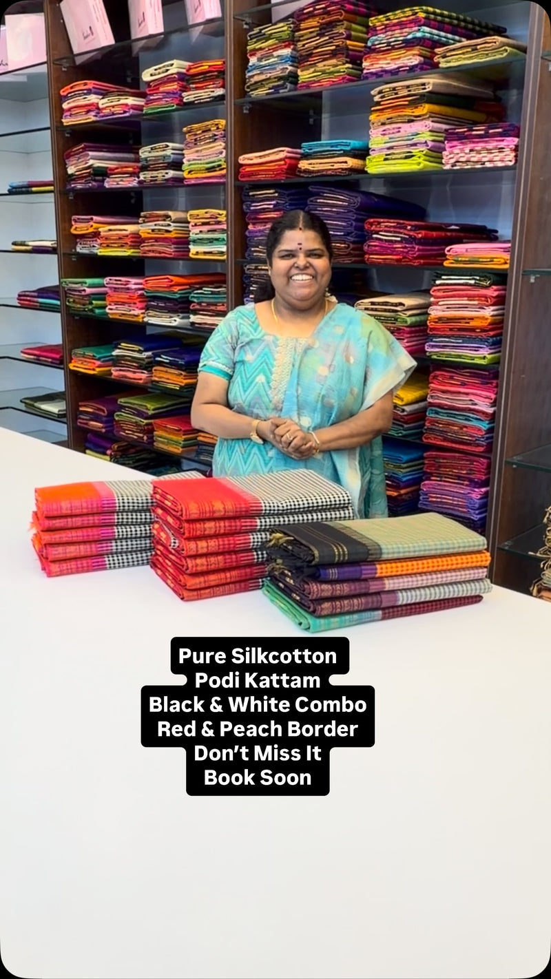 Podi Kattam | Black & White kattam with Retta Petta Border | Pure S...