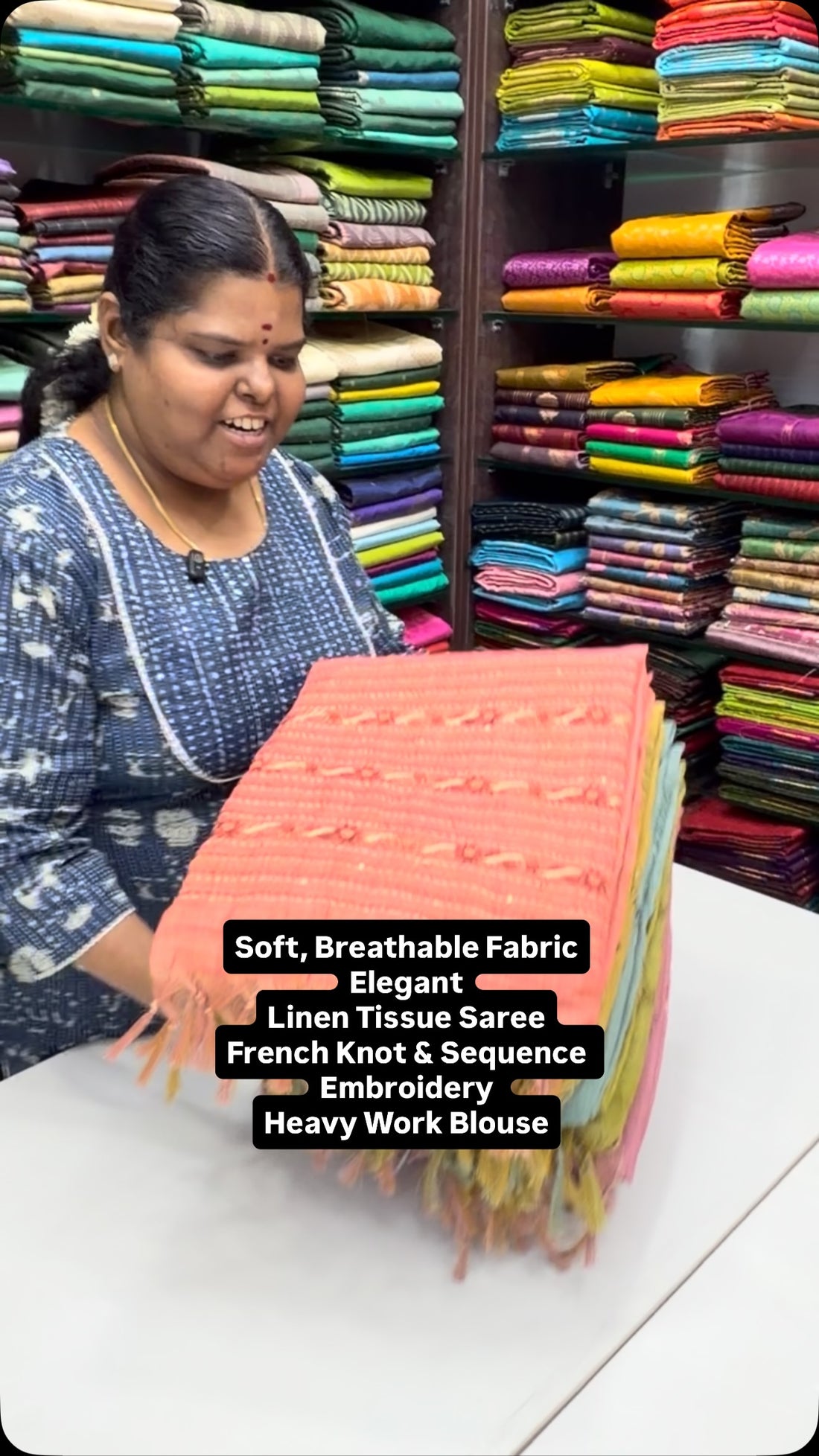 Soft | Breathable | Elegant | Linen Tissue Saree| French Knot Embro...