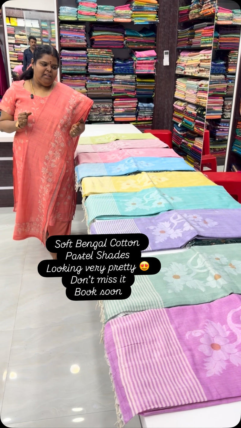 Bengal Cotton Saree - Pastel Shades - soft Linen Feel - Book Soon -...