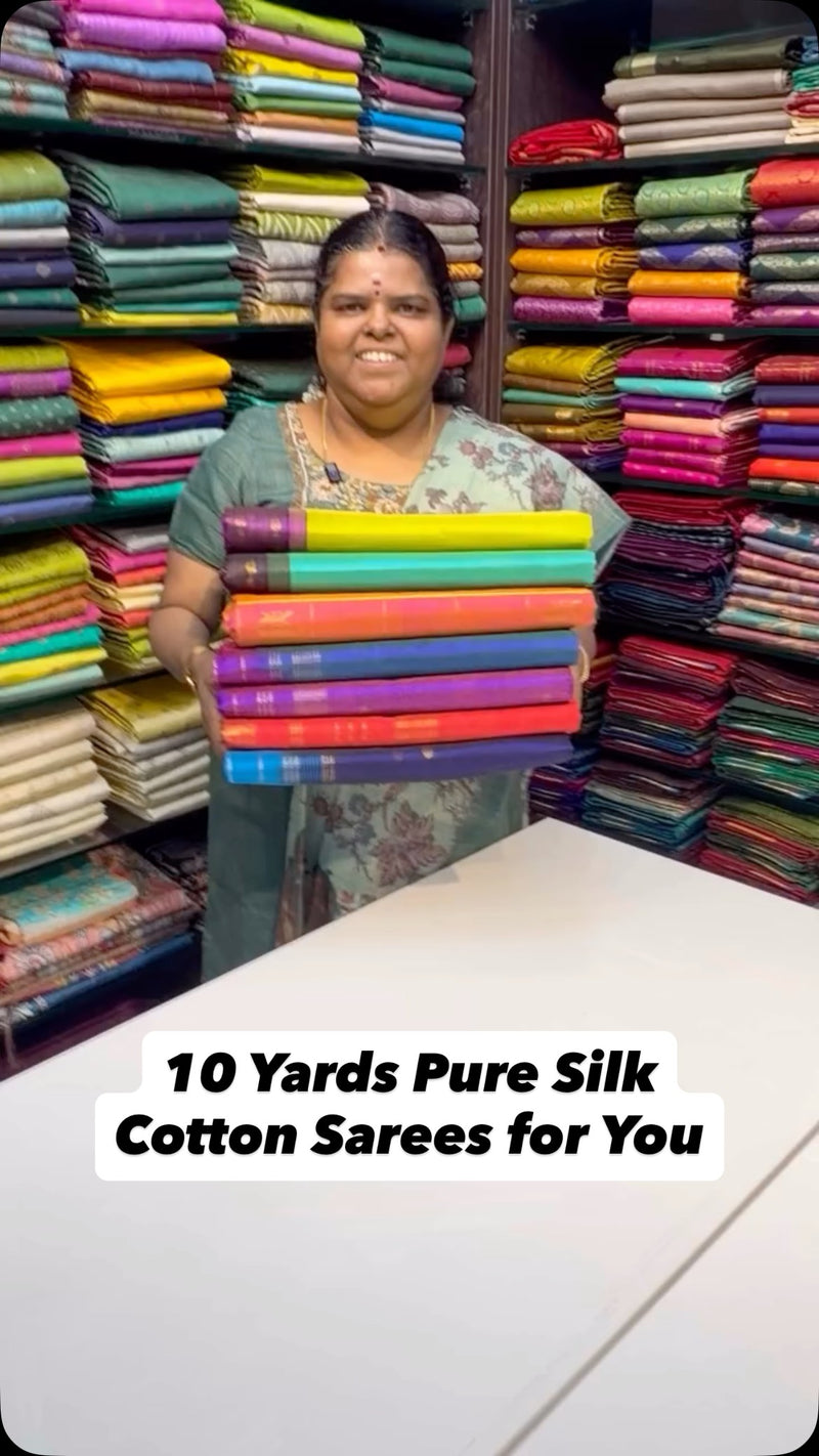 10 Yards | Pure Silk Cotton Sarees | Book Now | Flat 5% less 

vall...