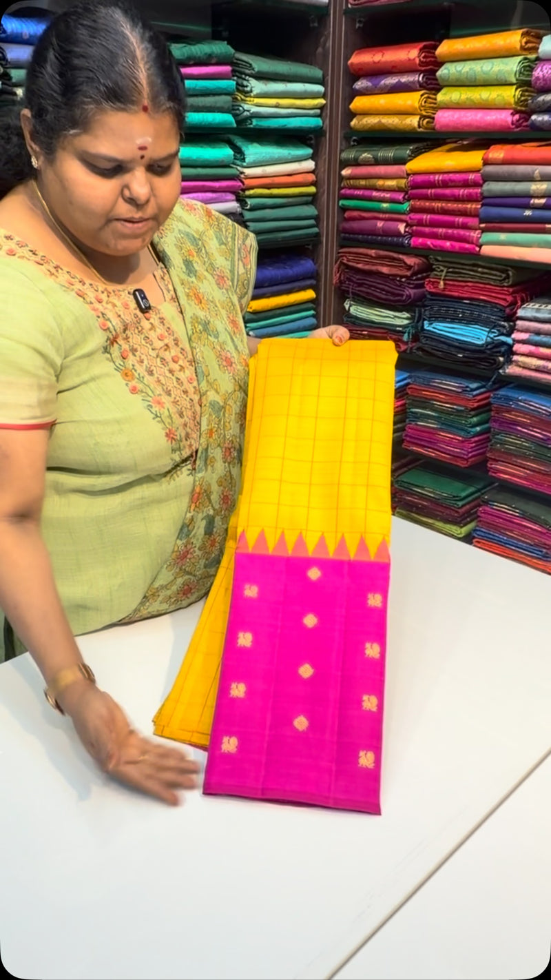 Yellow with Pink Combo | Pure Korvai Kanchipuram Silk Saree | Flat ...
