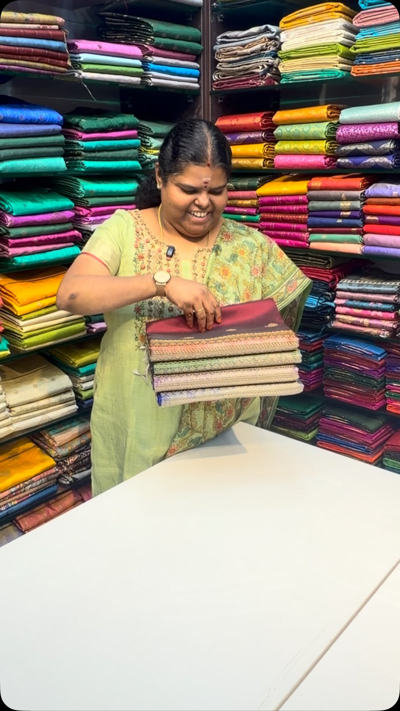 Search Code:- VVPSS064
Pure Soft Silk | 1.75 Warp | One Side Border...