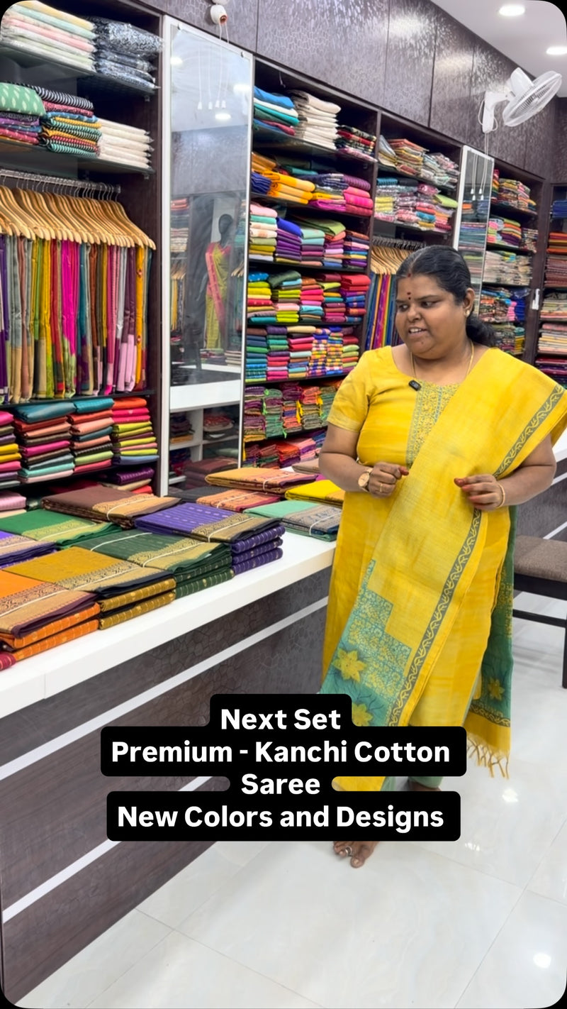 Premium Kanchi Cotton Sarees - Grand Pallu & Running  blouse 
- Cla...