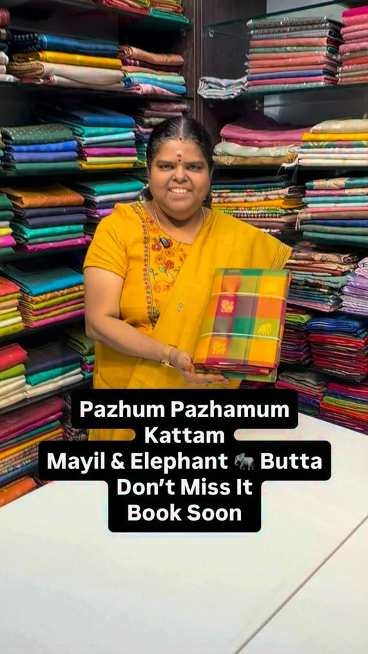 Pazhum Pazhamum - Border less - Pure Kanchipuram Silk Saree | Flat ...