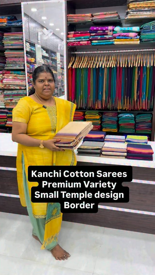 Premium Kanchi Cotton Sarees - Grand Pallu & Running  blouse 
- Cla...
