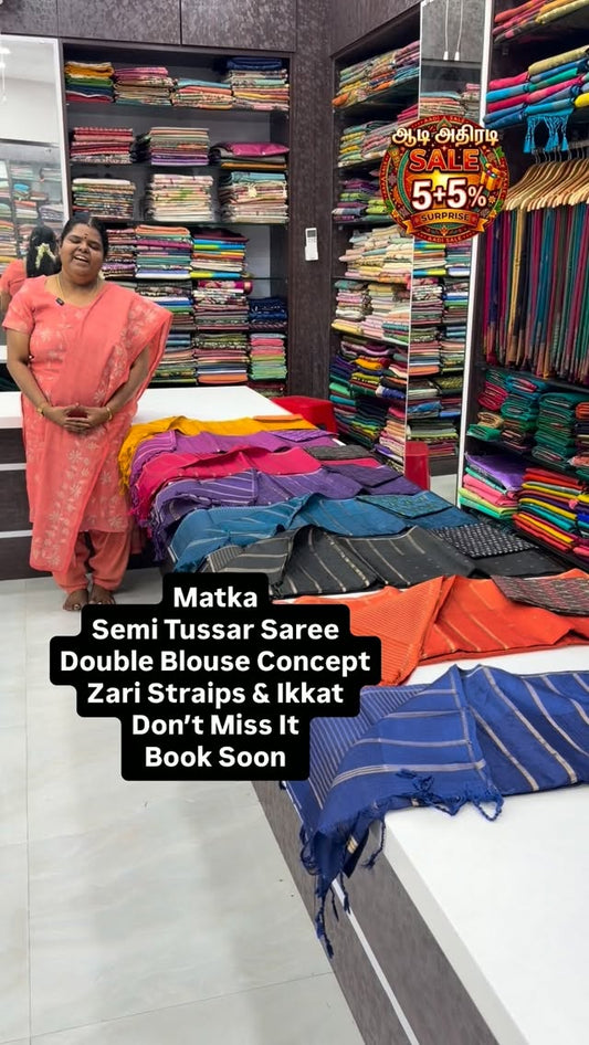 Matka Semi Tussar Silk Saree | Double Blouse | Good For Gifting 

V...