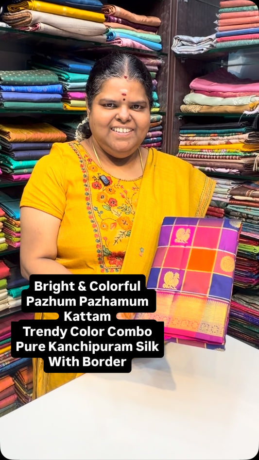 Pazhum Pazhamum - With Border - Pure Kanchipuram Silk Saree | Flat ...