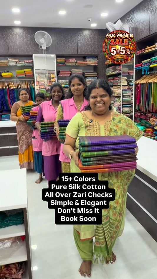 Zari checks - Pure Silk Cotton - Flat 5% less now - Book Soon - Lim...