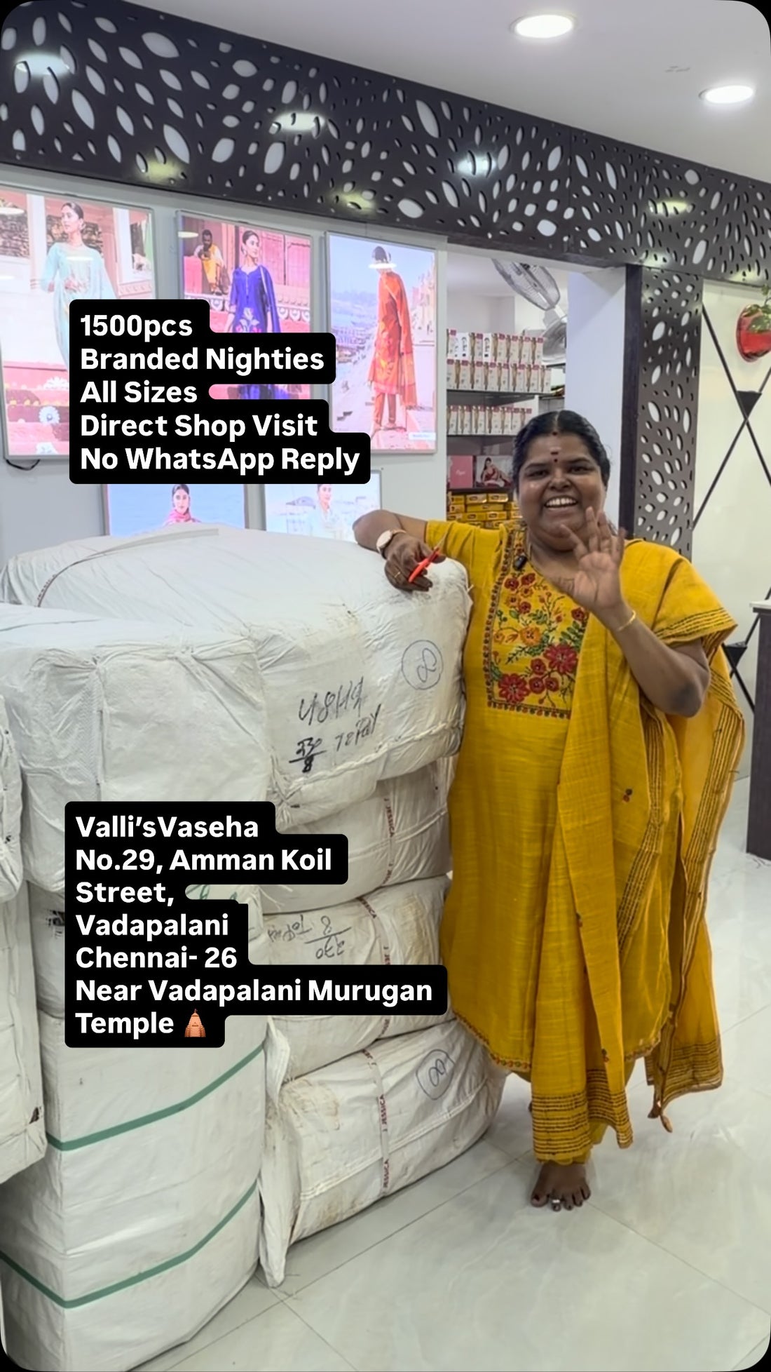 1500pcs 
Branded Nighties
All Sizes
Direct Shop Visit
No WhatsApp R...