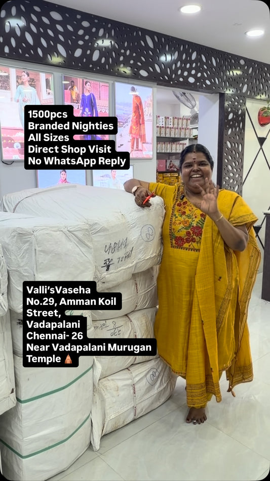 1500pcs 
Branded Nighties
All Sizes
Direct Shop Visit
No WhatsApp R...