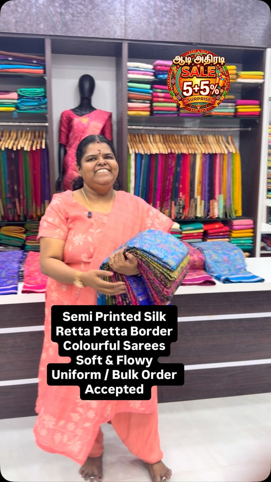 Semi Printed Silk - Retta Petta Border - Colourful Chart - Uniform ...