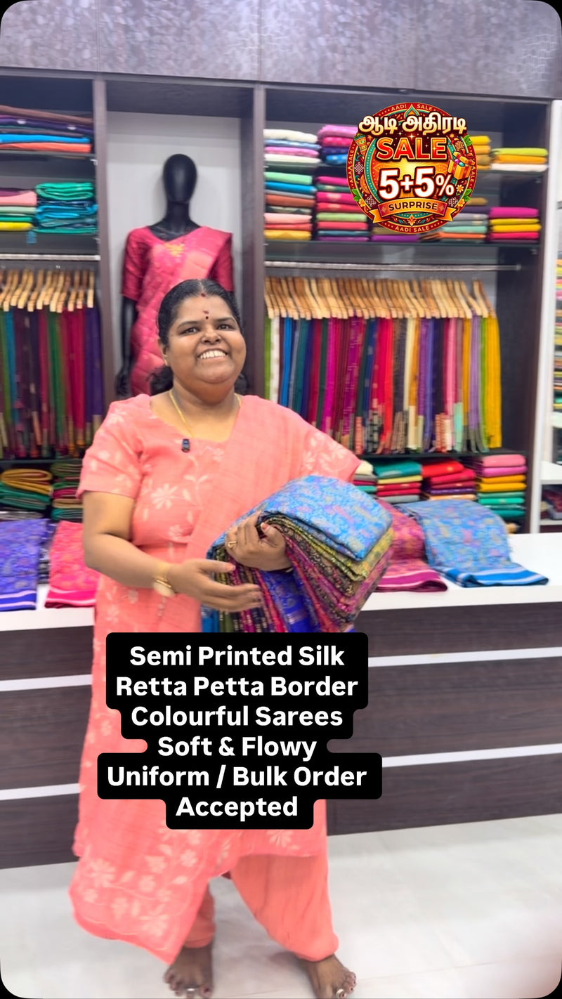Semi Printed Silk - Retta Petta Border - Colourful Chart - Uniform ...