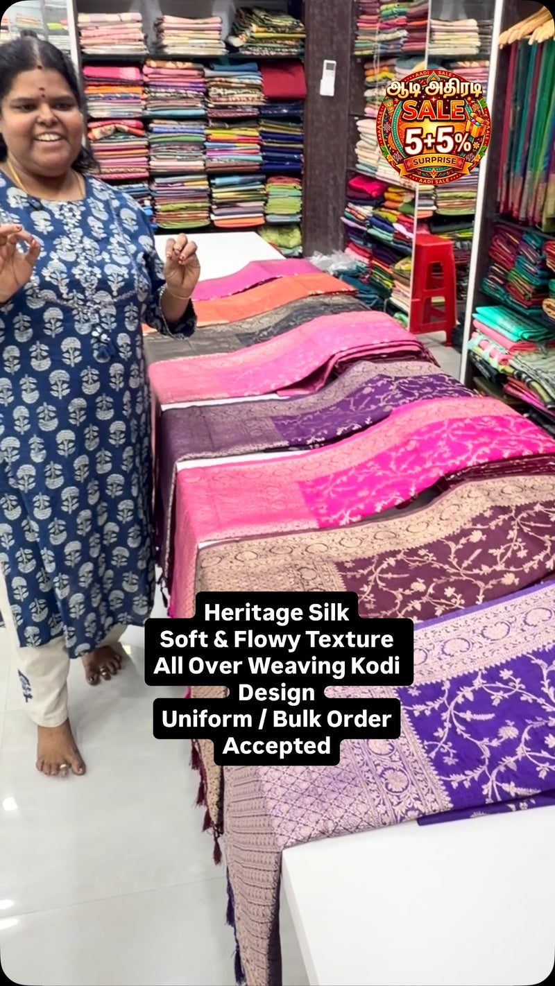 Heritage Silk Saree - Soft & Smooth Texture - All Over weaving patt...