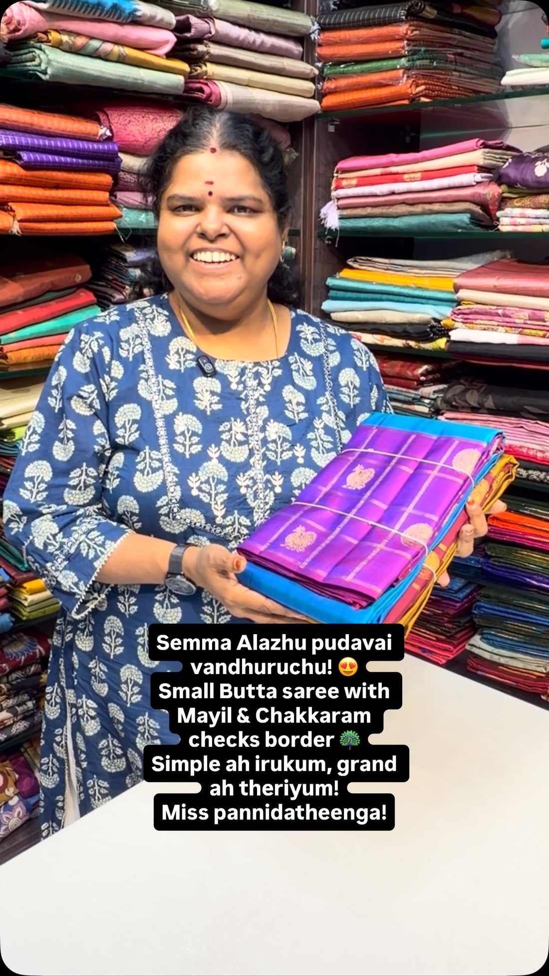 Semma Alazhu pudavai vandhuruchu! 😍
Small Butta saree with Mayil &...