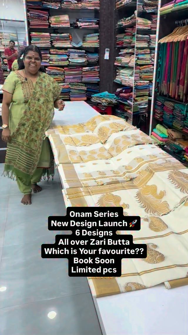 Onam Series - New Design Launch 🚀 
6 Designs - All over Zari Butta...