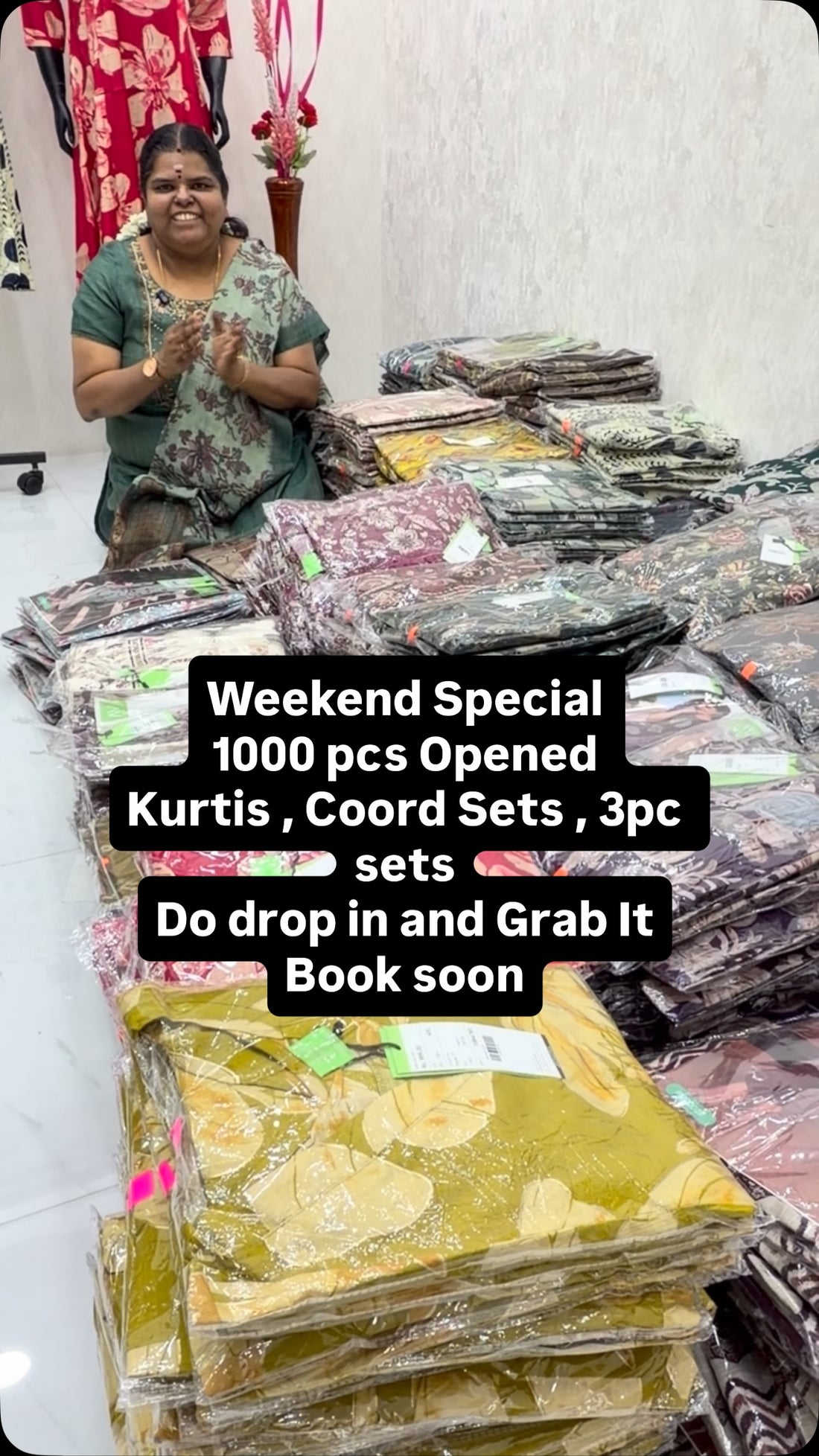 Weekend Special
1000 pcs Opened 
Kurtis , Coord Sets , 3pc sets
Do ...