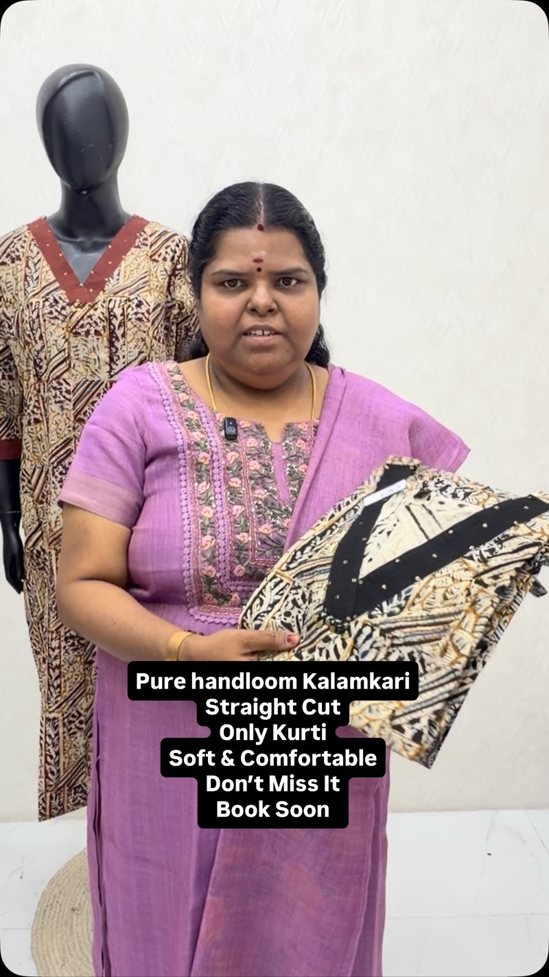 Straight Cut Kurti | Pure Handloom | Kalamkari | Readymade | Pure C...