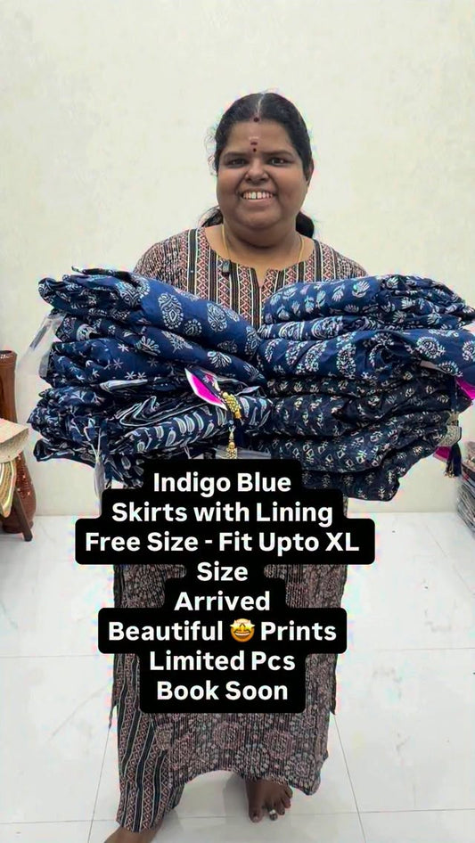 Indigo Blue Skirts with Lining - Free Size - Fit Upto XL Size - Arr...