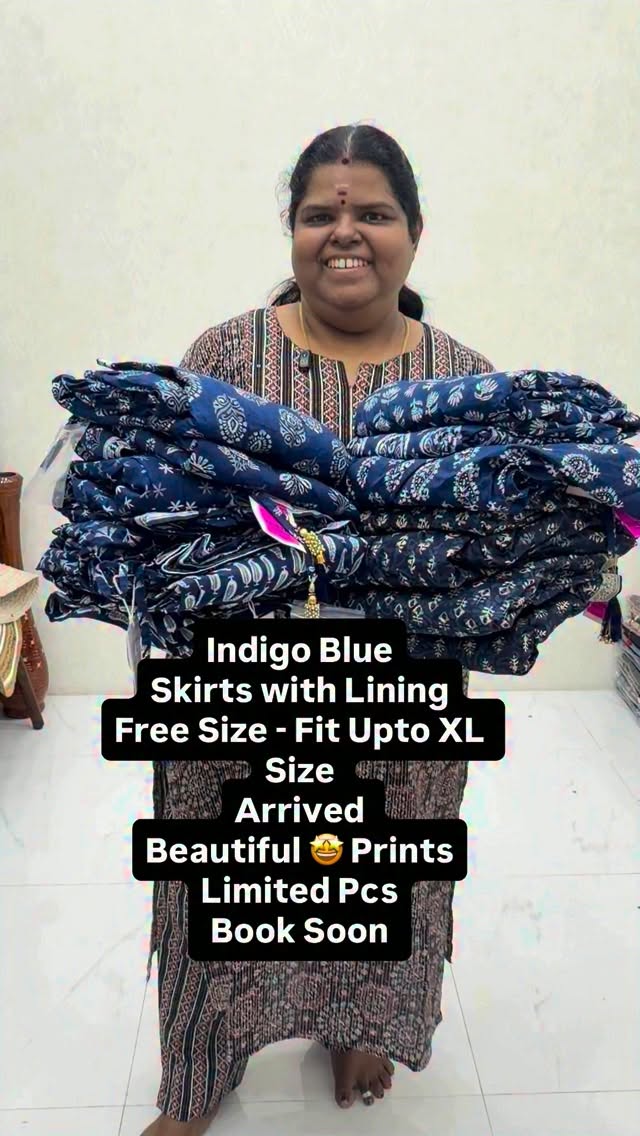 Indigo Blue Skirts with Lining - Free Size - Fit Upto XL Size - Arr...