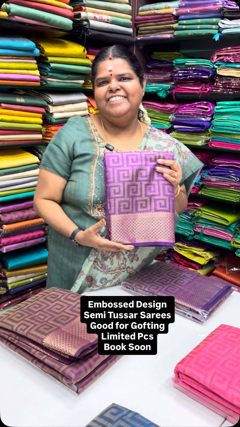 Semi Tussar Saree | Good For Gifting

Vallisvaseha.com
Search Code:...