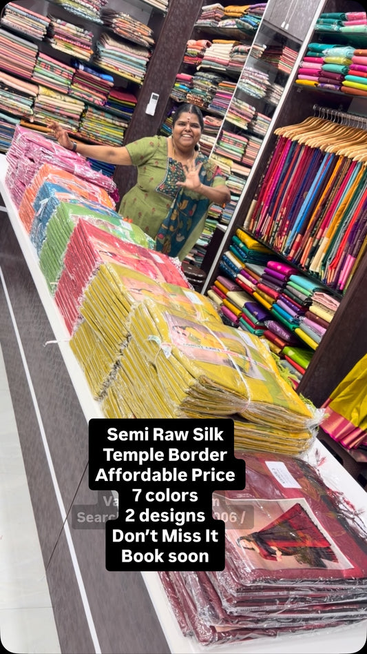 Budget Friendly Sarees | Semi Raw silk | Temple border | Good for g...