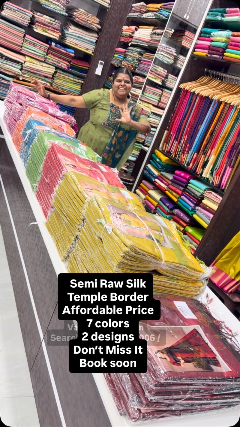 Budget Friendly Sarees | Semi Raw silk | Temple border | Good for g...