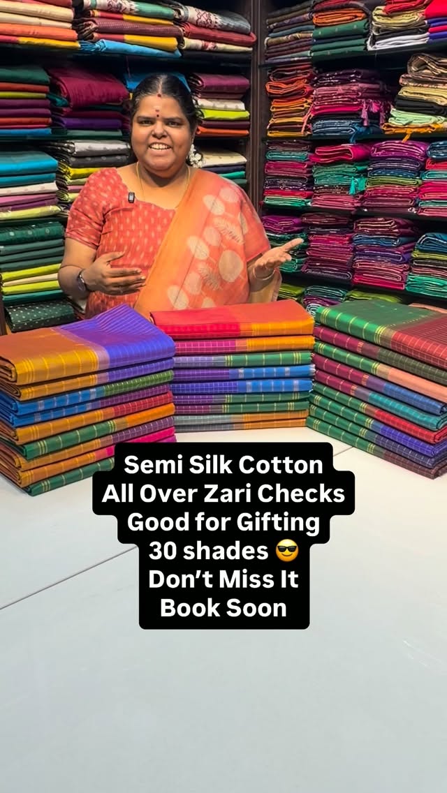 Semi Silk Cotton - All Over Zari Checks - Book Soon - Limited Pcs 
...