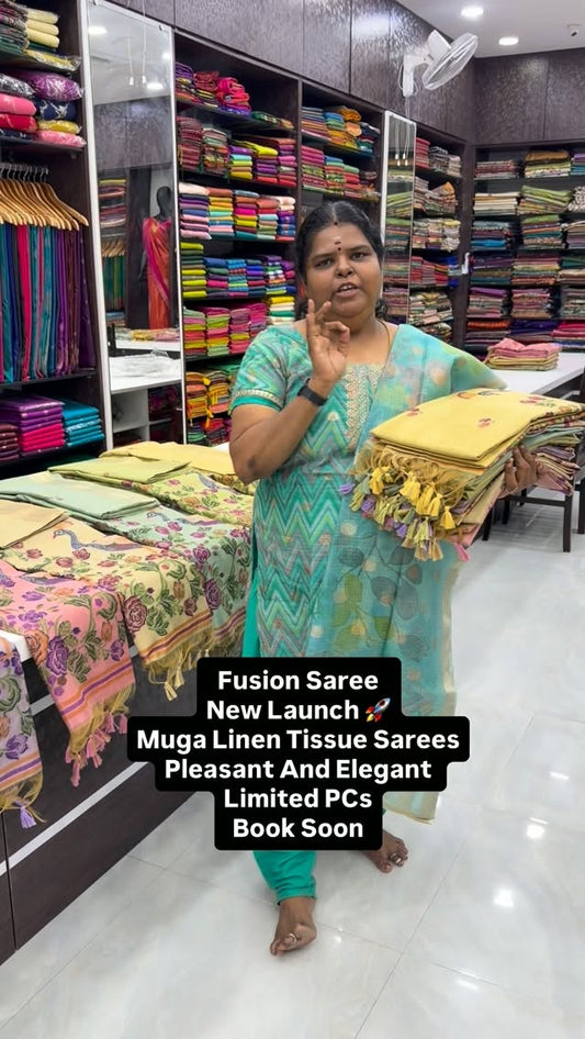 Muga Linen Tissue Saree | Soft | Thread Work | Book Soon

Vallisvas...