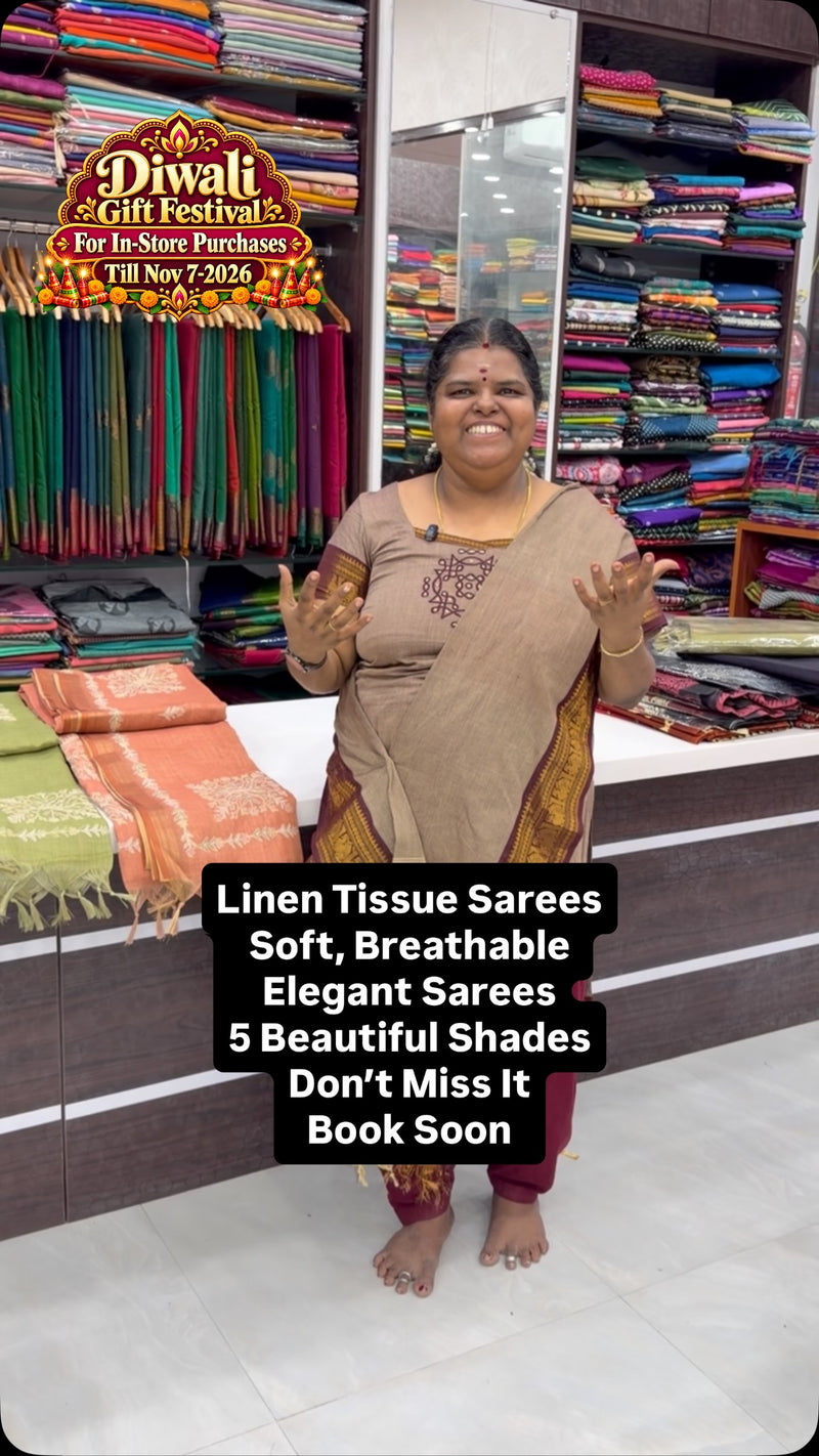 Soft | Breathable | Elegant | Linen Tissue Saree| Appliqué Work | B...