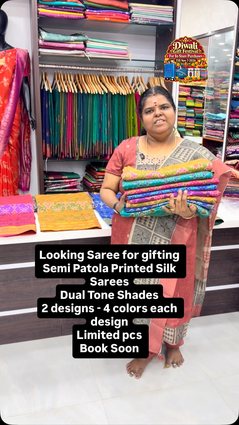 Looking Saree for gifting - Semi Patola Printed Silk Sarees - Dual ...