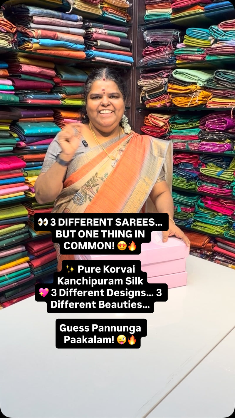 👀 3 DIFFERENT SAREES… BUT ONE THING IN COMMON! 😍🔥

✨ Pure Korvai...