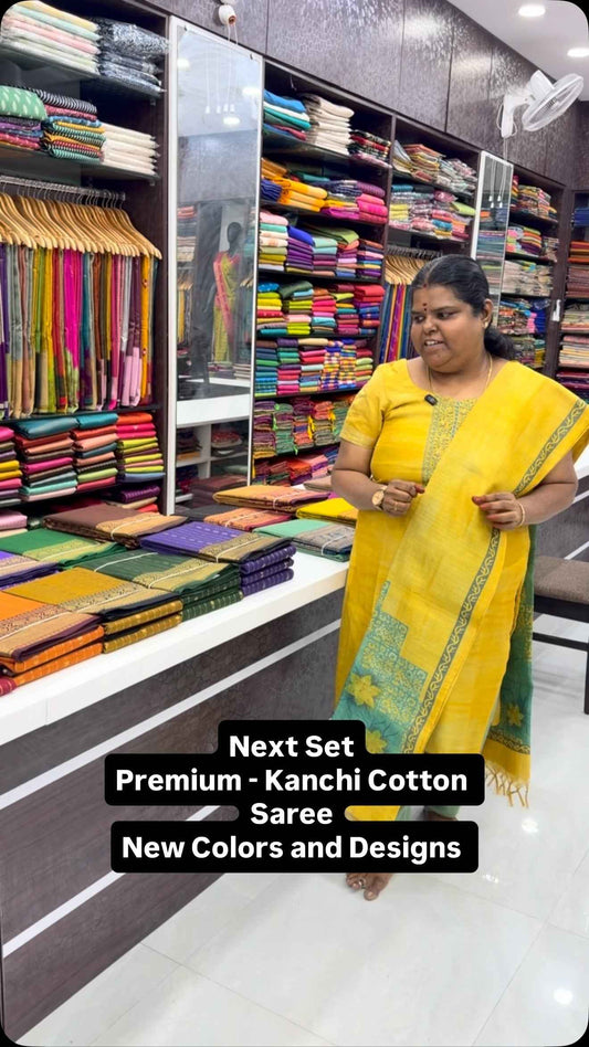 Premium Kanchi Cotton Sarees - Grand Pallu & Running  blouse 
- Cla...