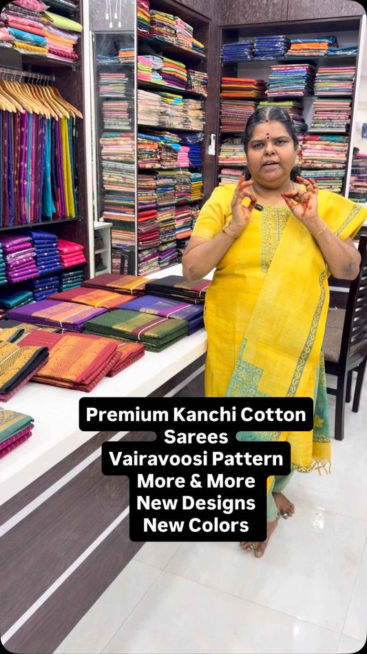 Premium Kanchi Cotton Sarees - Grand Pallu & Running  blouse 
- Cla...