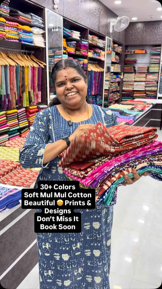 Mul Mul Cotton Printed Sarees - Soft & Smooth Texture - Book Soon

...