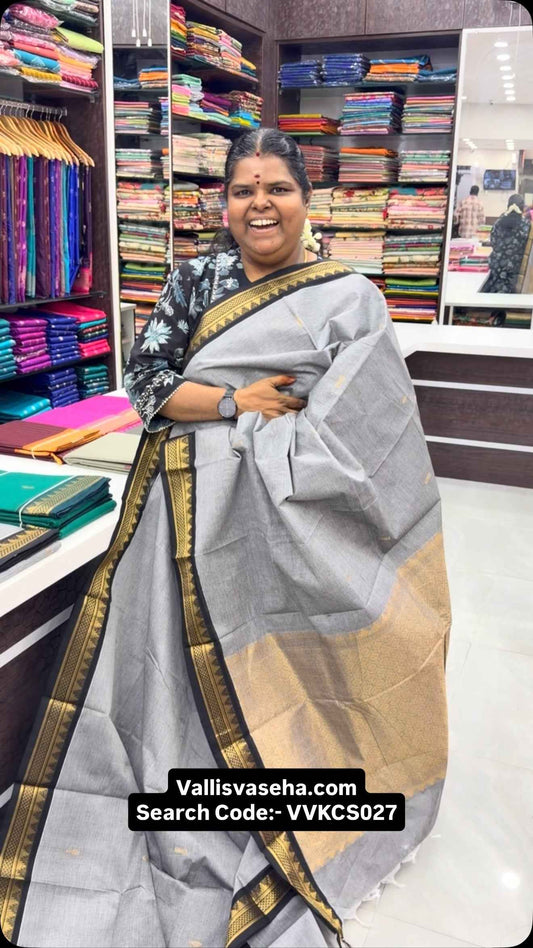 Premium Kanchi Cotton Sarees - Grand Pallu & Running  blouse 
- Cla...