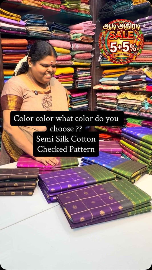 Checked Pattern | Semi Silk Cotton | Flat 5% less 

Vallisvaseha.co...