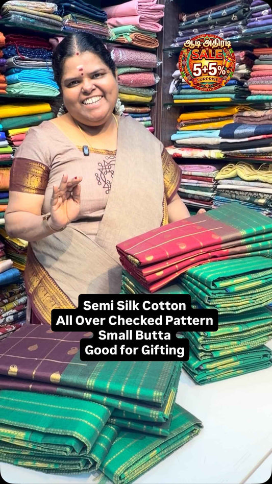 Checked Pattern | Semi Silk Cotton | Flat 5% less 

Vallisvaseha.co...