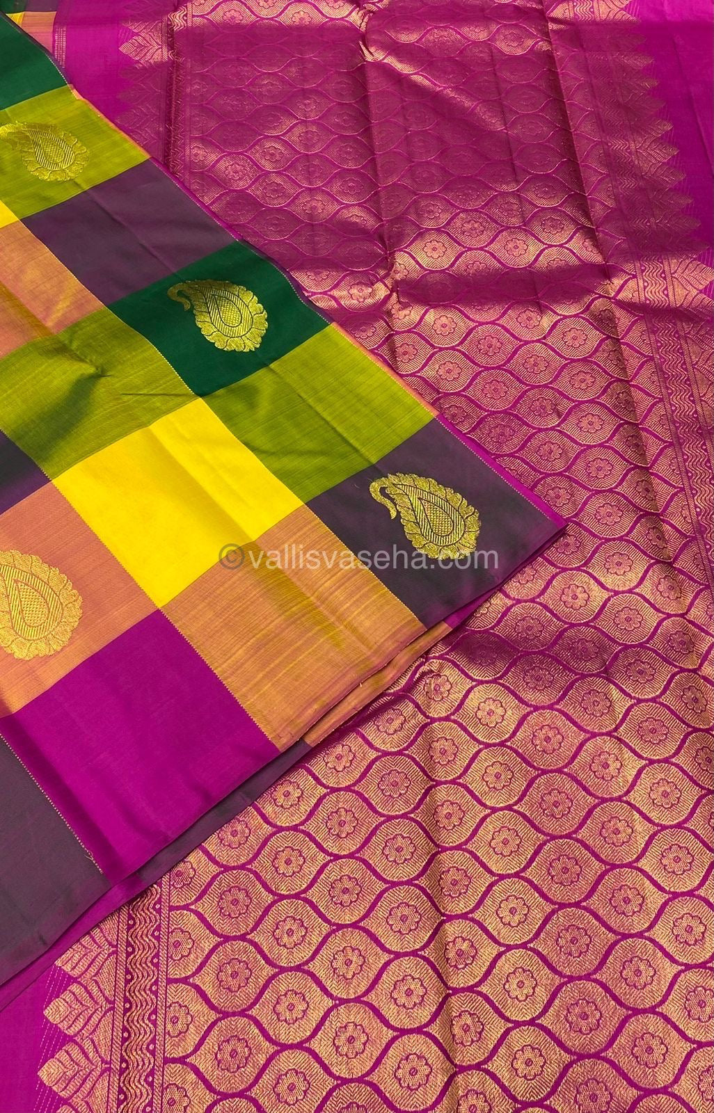 Vairaoosi Kanchipuram Pure Silk Cotton Saree with contrast blouse & pallu main image 1