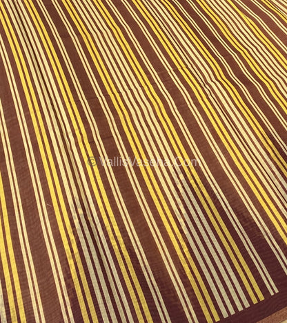 Semi Chanderi Saree - Cream & Brown Combo - VVSCS003