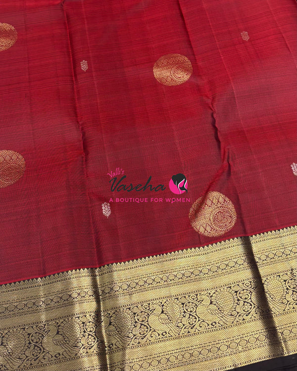 Pure Kanchipuram Silk Saree - Maroon With Brown - VVPS094