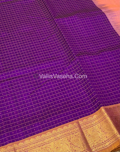 Pure Silk Cotton Saree - Purple With Peach Shade - Lakshadeepam Design - VVPLD001