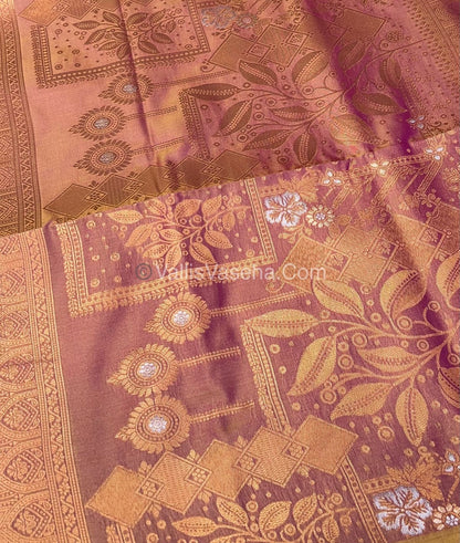 Semi Soft Silk - Border less - Double tone Pinkish Yellow Shade -VVSSS007