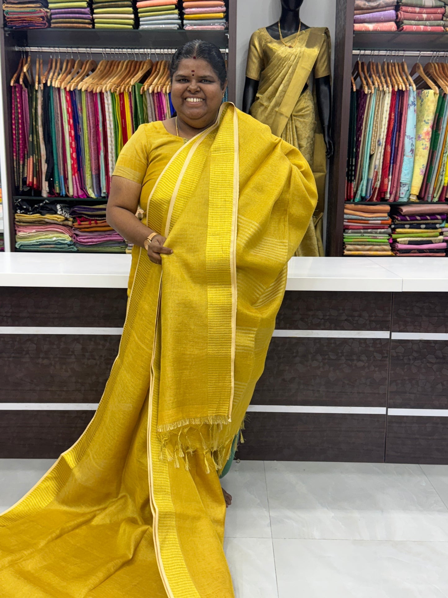 Tissue Linen Saree - Goldeb Yellow  Shade - VVTLS001