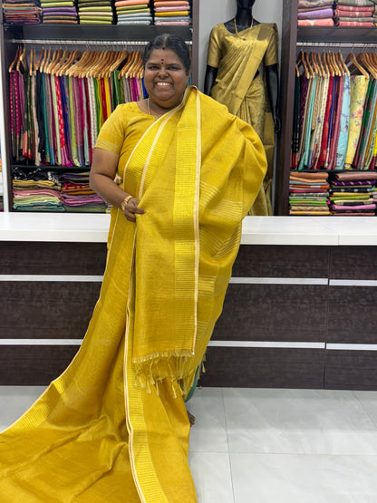 Tissue Linen Saree - Goldeb Yellow  Shade - VVTLS001